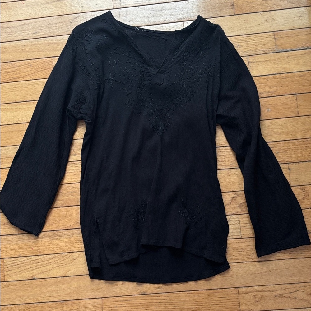 Unbranded Boho Embroidered Black Long Sleeve Hippie Blouse Women’s Size L Large